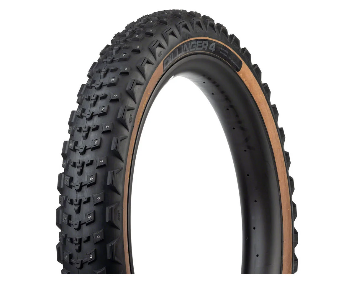 45NRTH Dillinger 4 Fat Bike Tire (Tubeless) (Studded) (26") (4.2") (60tpi) (Tan Wall)